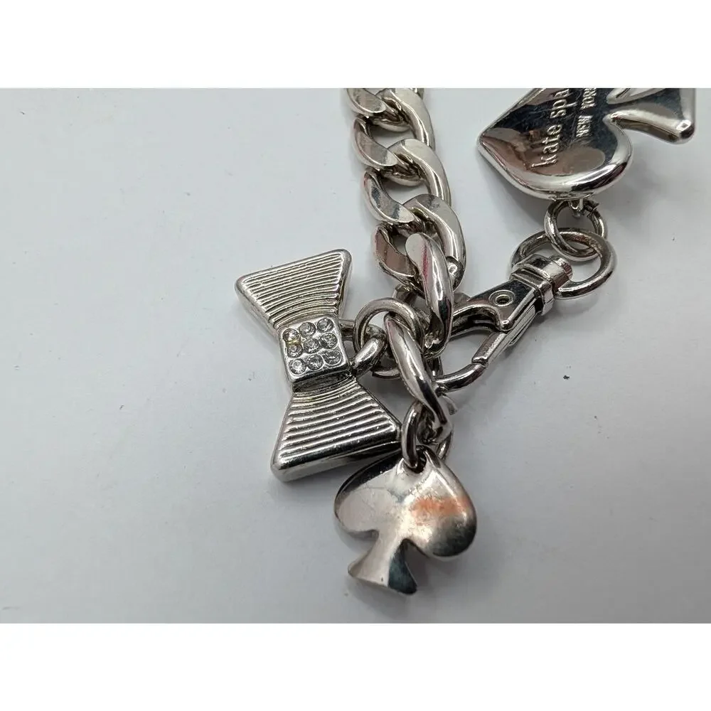 Kate Spade New York Silver-Tone Curb Chain Belt/Necklace Bow & Spade Charms - Picture 2 of 5
